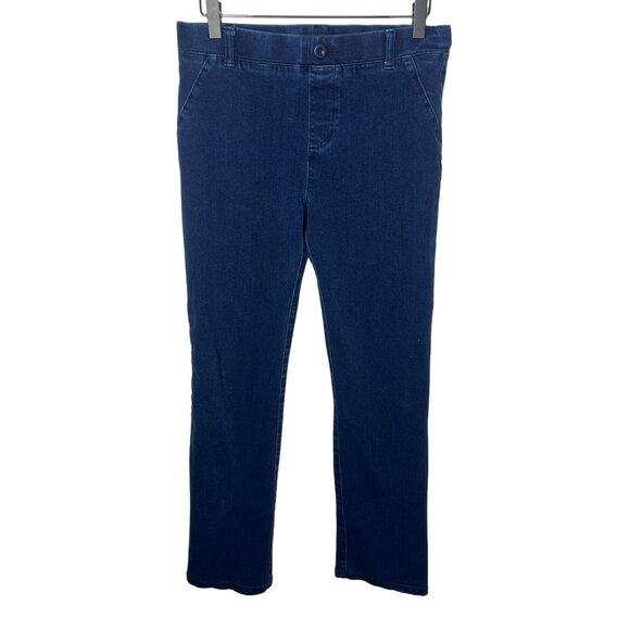 Betabrand Pull-On Straight Leg Blue Denim Pants Women’s Medium Petite Stretch - Picture 1 of 14